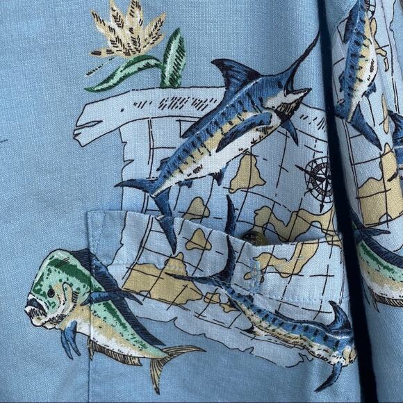 Hook & Tackle Shirt Men Extra Large Fish Swordfish Blue Rayon Blend Button Up - Picture 3 of 11